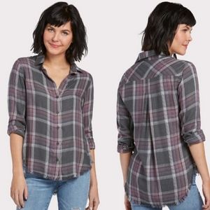 Cloth & Stone Frayed Plaid Buttondown - S